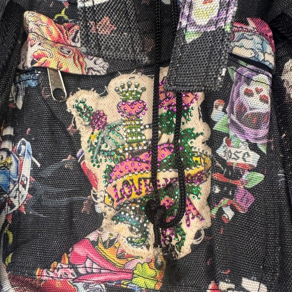 Pre-Loved Tattoo Print Backpack Mini Book Bag Purse‎ Drawstring Bag - Picture 3 of 8